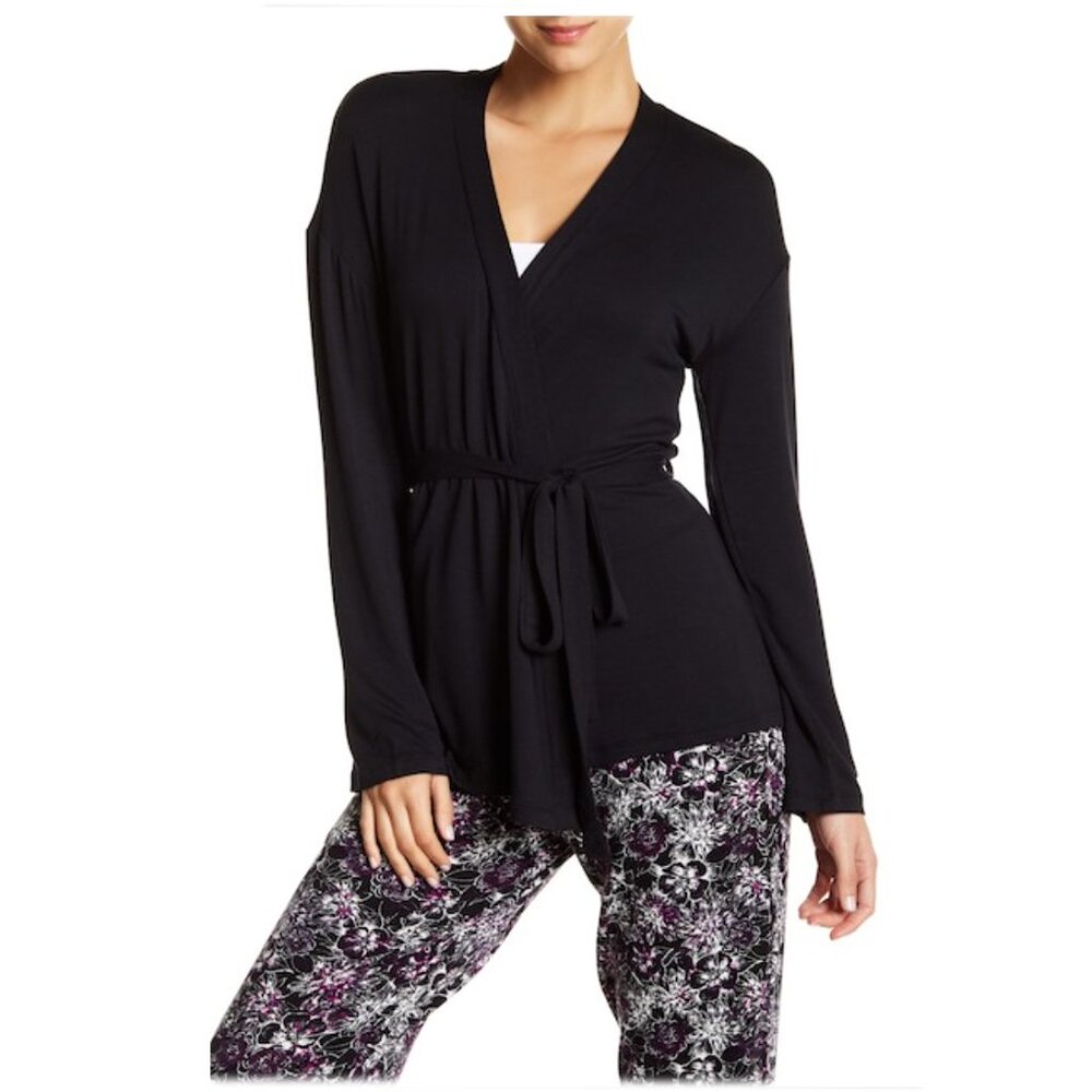NWT-Maidenform Wrap Cardigan Lounge & Sleep, Soft Rayon Knit, Jet Black, L